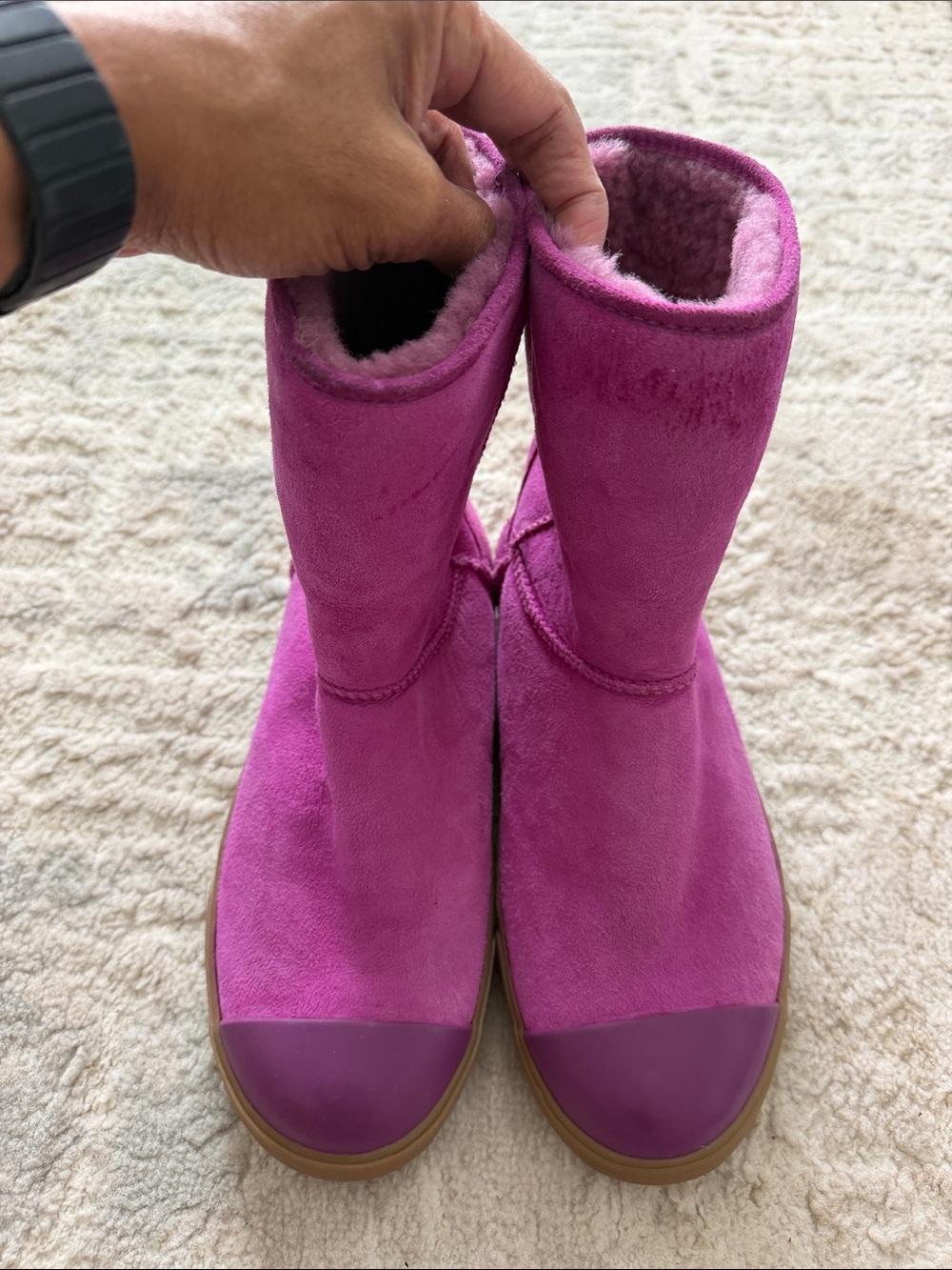 UGG Women's Bright Pink Suede Winter Boots with Faux Fur Lining